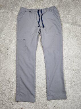 Figs Orange Scrub Pants Large Medical Workwear Drawstring Pockets Grey Loose USA